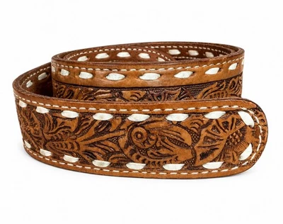 Miller Western Wear Tooled Leather Belt Size 38 Brown Hand Tooled USA Cowboy - Image 1 of 4