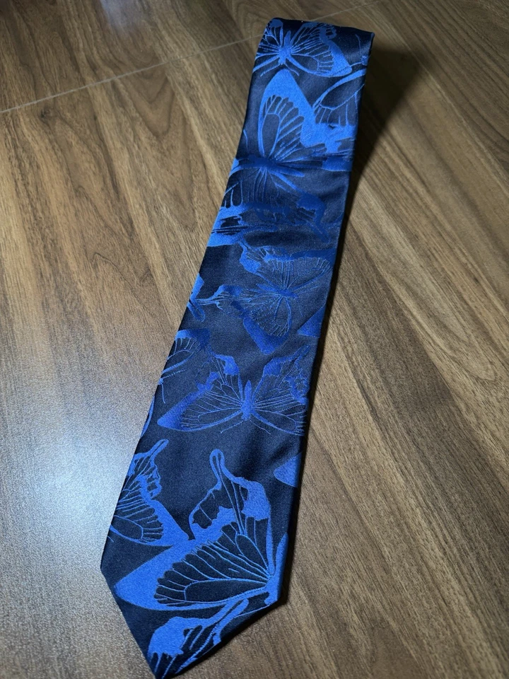 Corbata Paul Smith London 100 % seda azul mariposa rojo rosa patrón Foto 2 de 4