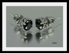 Sterling Silver Black CZ Stud Round Onyx CZ Rhodium Screw Back .79C ~5mm~BL