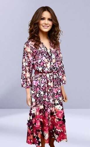 ROMAN DRESS UK 12 RRP £50 MULTICOLOUR FLORAL RUFFLED BELTED LONGER BACK#19 - Picture 3 of 12