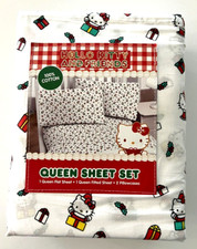 Hello Kitty Christmas Gifts QUEEN Size Cotton Sheet Set SANTA 100 cotton