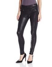 HUE S Black Ponte Leatherette Blocked Leggings NWT  Location 1073A-95 