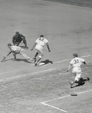 Jackie Robinson Of The Dodgers Coming In Safe At Base 1950 Old Baseball Photo