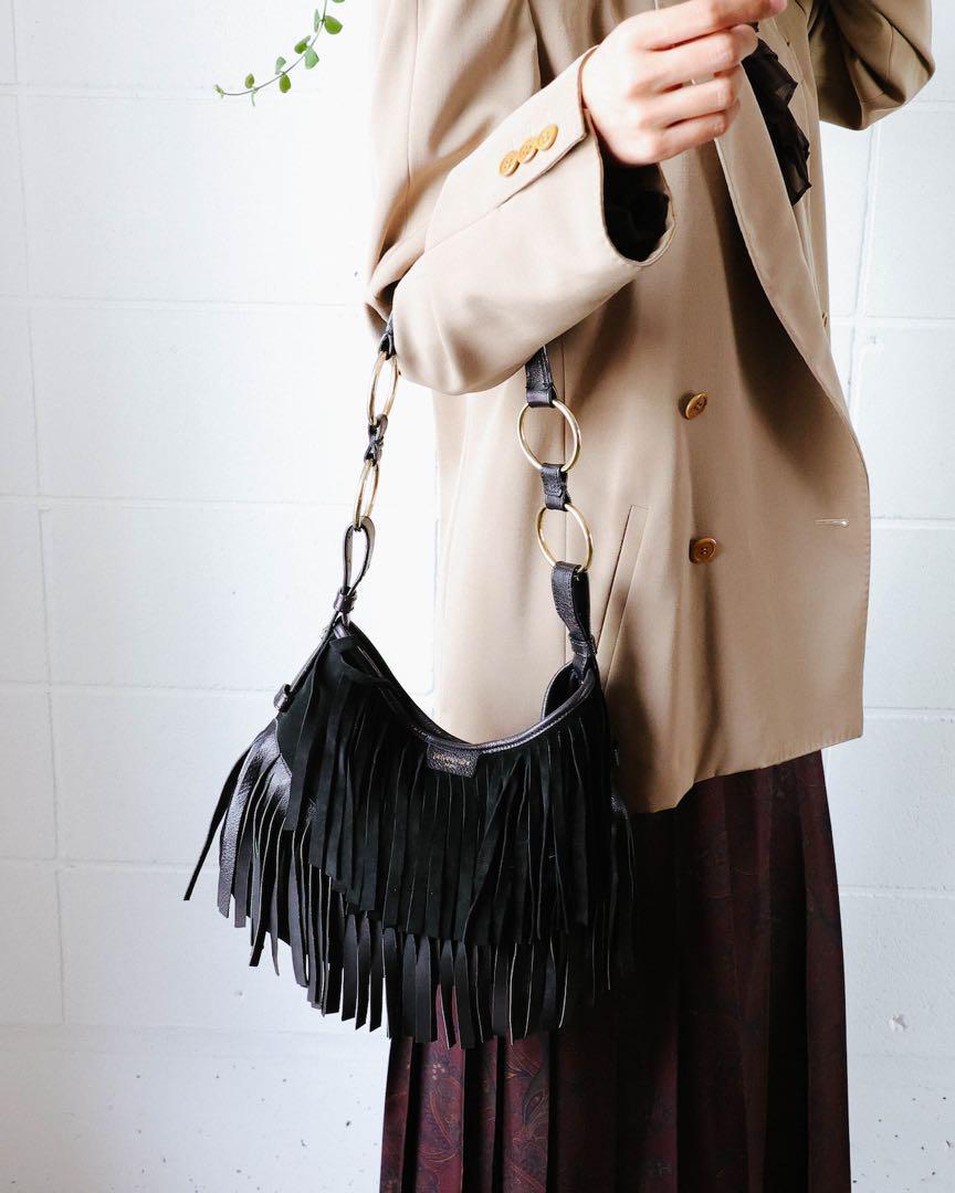 Yves Saint Laurent Black Suede x Leather Fringe Shoulder Bag Yves Saint Laurent Black Suede x Leather Fringe Shoulder Bag