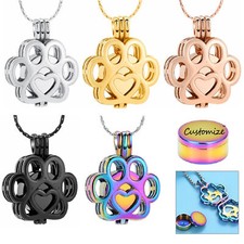 Stainless Steel Paw Print Urn Pendant Cremation Jewelry Dog Cat Ashes Necklace