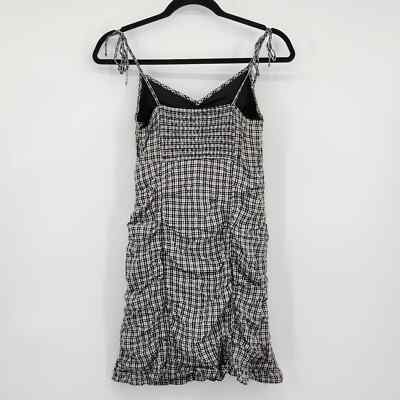 hollister black and white dress Hollister Black and White Ruched Smocked Plaid Dress Size Small