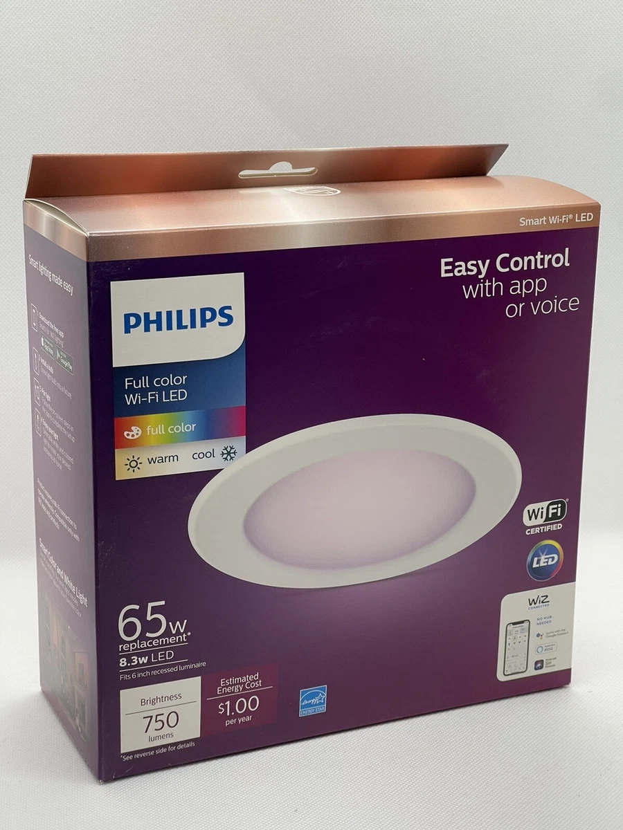Philips Wiz Smart Wi Fi Recessed Down Light Kit 5 6in LED 65W Full Color White