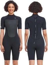 NWT Adult Abahub 2/3 mm Shorty Wetsuit Black & Gray Back Zip - Size Large