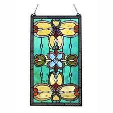 RADIANCE goods Victorian Stained Glass Window Panel 26"x15"