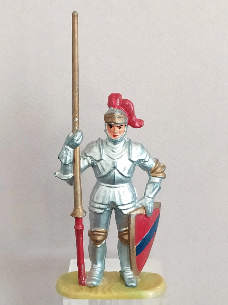 Ancienne Figurine, Chevalier / Cavalier Moyen Age Au Drapeau Elastolin 289212