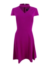 Tahari by ASL Women's Choker Collar Fit and Flare Dress Magenta 16