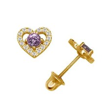 14K Yellow  White Gold CZ Heart Shaped Stud Earrings for Women