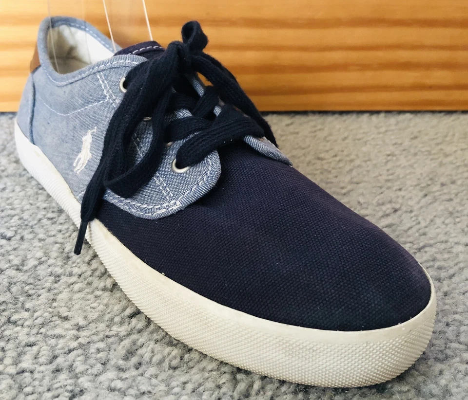 Ralph Lauren Moda Tenis Para Mujer Talla 6 Azul Textil Cuero Borde Informal Foto 4 de 4