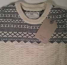 Zara Boys 100 Cotton Pullover Sweater Nordic Blue Cream SOFT Cable Sweater NEW