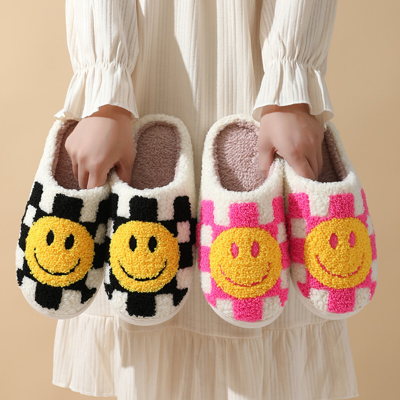 Kinder Hausschuhe Mit Smiley - Rutschfeste Plüsch Pantoffeln