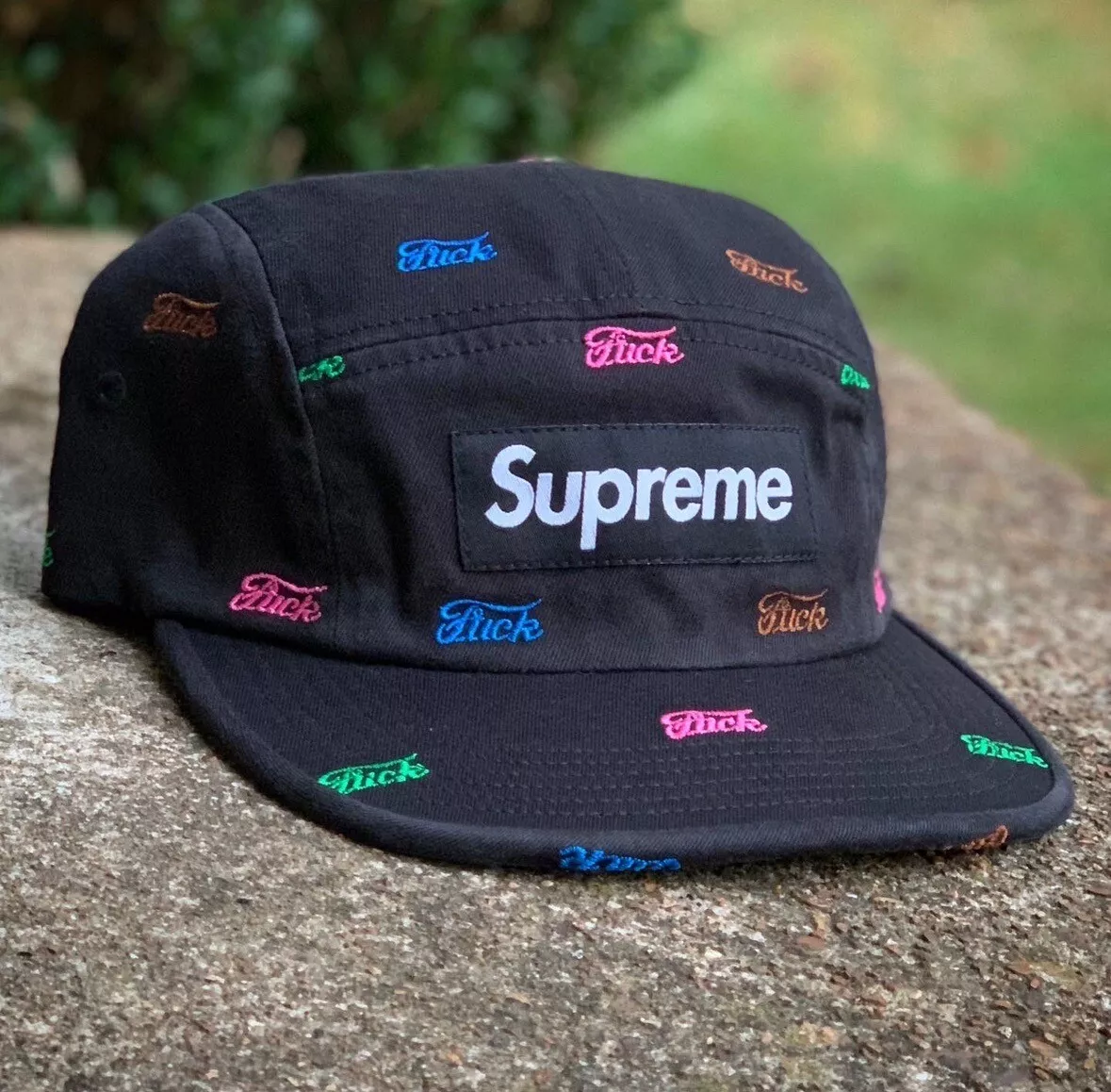 ÉCHANTILLON chapeau de camp multicolore Supreme F Word Cap RARE noir SS18 INÉDIT