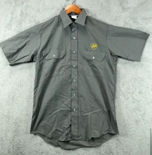 LION Apparel Mens Medium 15.5 BP Logo Uniform Shirts Gray Button Up Short Sleeve