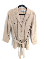 Chico's women's size 2 beige linen/cotton belted jacket shacket with pockets