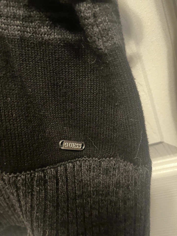 Suéter Guess Mujer Med Negro Gris Rayas Mantón Cuello Hebilla Detalle Algodón Foto 3 de 4