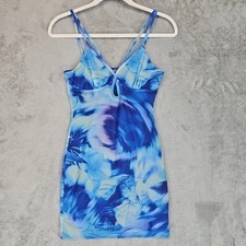 Urban Outfitters Dress Womens XS Blue Floral Mesh V Neck Bodycon Slip Mini