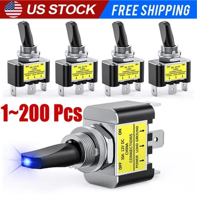 5pcs LED Toggle Switch ON OFF 12V 30A LED Lighted Metal SPST 3Pin Rocker Switch