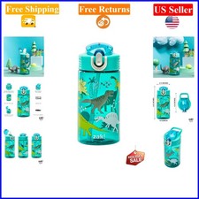 Kids 16oz Dinosaur Water Bottle with Straw Leak-Proof Spout Cover