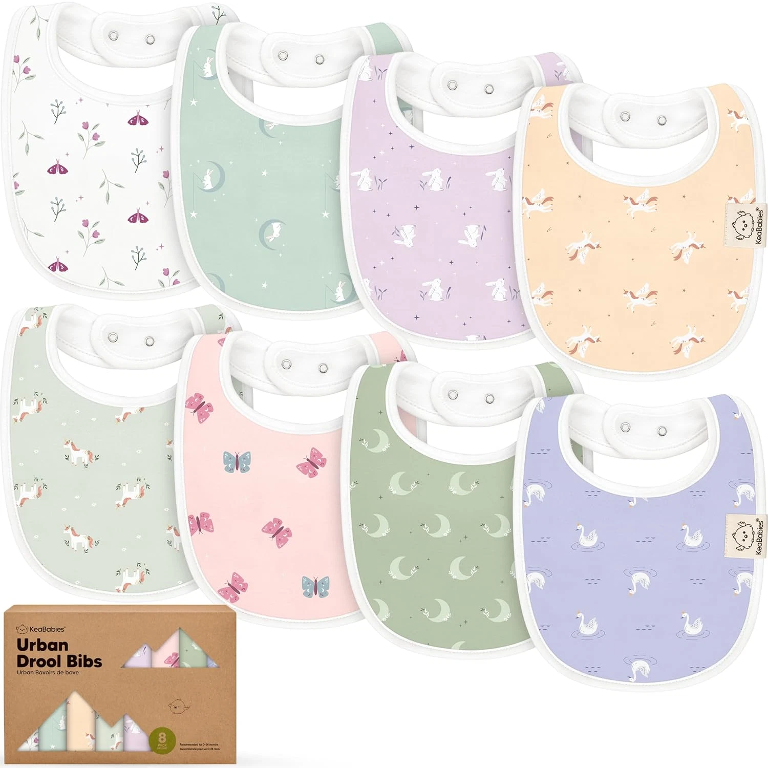 8pc Organic Baby Bibs - Soft Cotton Drooling & Teething Bibs for Baby Girl & Boy