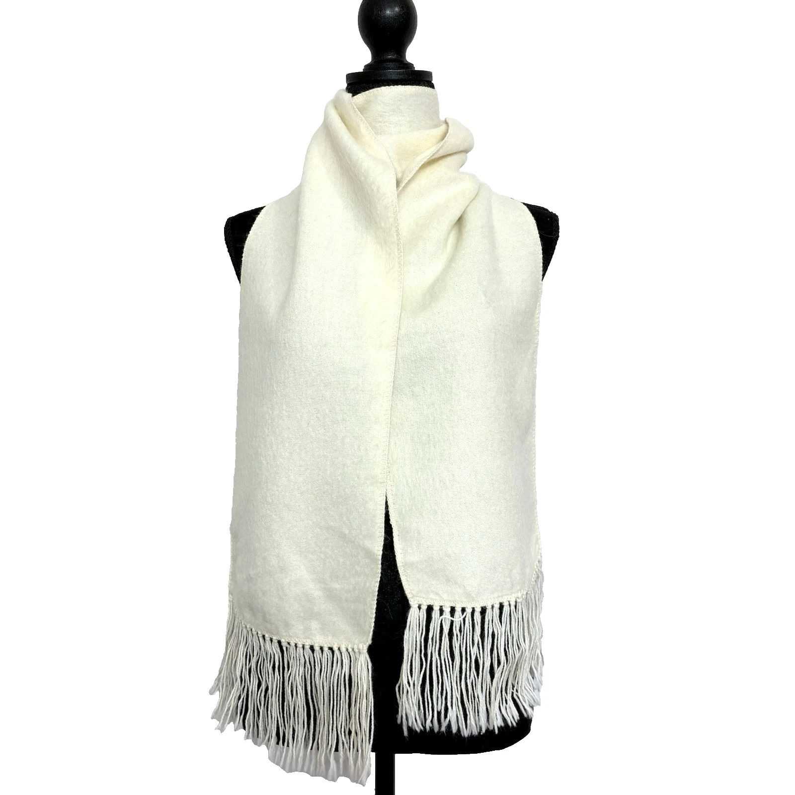 Camargo Alpaca Scarf Ivory Fringe Peru Soft Winter Wrap Unisex