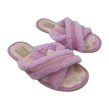 UGG Scuffita Slippers Womens UK 7 Pink Fuzzy Strap Sheepskin Comfort Slip-On