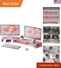 Multifunctional 42.5'' Pink Dual Monitor Riser - Easy Assembly  Non-Slip Base