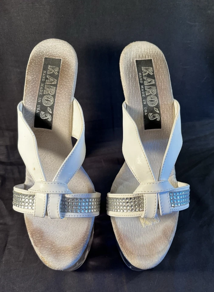 Plataforma 7 pulgadas Stiletto Stripper Tacones Talla 7 Blanco/Claro/Estrás DEFECTOS LEER Foto 2 de 4