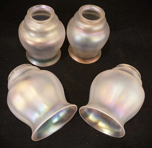 Antique Steuben Iridescent Glass Lamp Shades 2 1/4" Fitter Set of 4