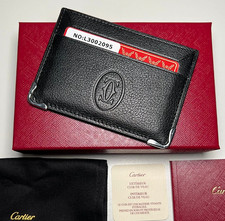 Luxury Cartier Must de Cartier Black Leather Double Card Holder Wallet NIB