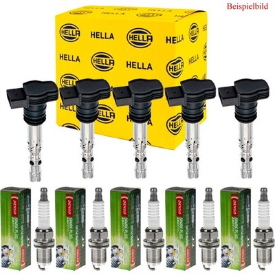 5x HELLA Zündspule + DENSO Zündkerze für Renault Espace IV JK0/1_ 3.5 V6 Nissan