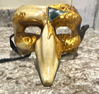 Venetian Masquerade Long Nose Face Mask Gold Black White Plastic Adjustable