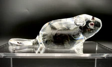 VTG 1975 Signed Steuben Glass Crystal Beaver W/ Garnet Eyes: Lloyd Atkins Design