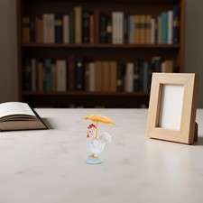  White Chicken Statue with Holding Umbrella Table Sculpture Funny Resin Figurine
