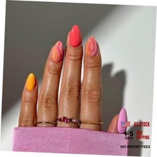 Press on Nails Medium Almond Fake Nail Colorful Curve 24 Pcs Almond Styl 3