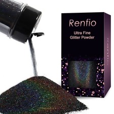 Renfio Holographic Ultra Fine Glitter Powder Metallic Resin Laser Black
