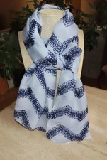 Unbranded oblong abstract scarf; blue tones; matte polyester? 72x19 inches