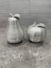 Silver Decorative Apple & Pear Ornament Set Home Decor