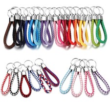 5Pcs/Pack PU Leather Braided Woven Rope Keychain DIY Bag Pendant Key Chain Holde