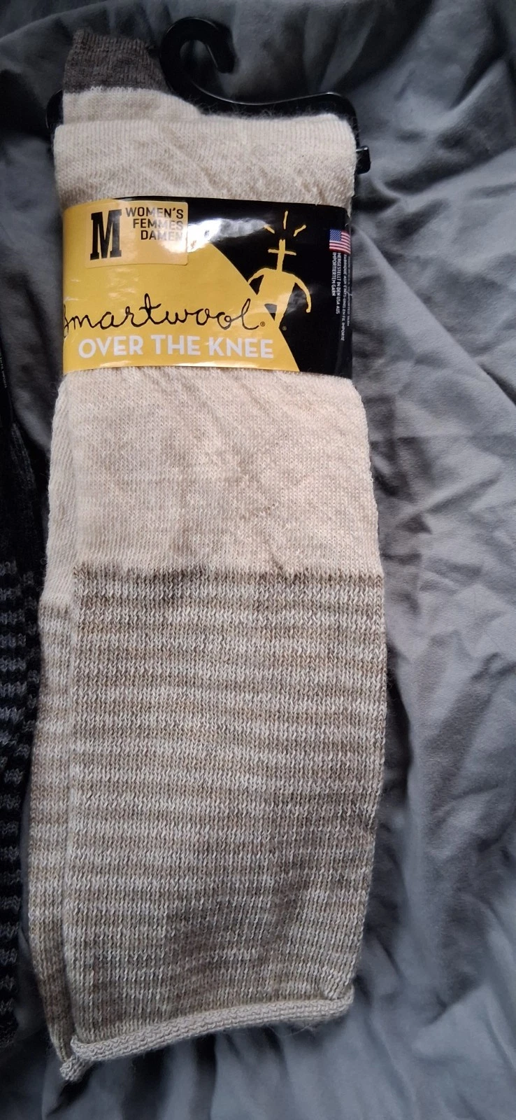 Smartwool socks skiing M Med Medium merino wool Over The Knee Natural Striped