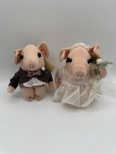 Vintage Russ Berrie Personality Piggs Bride Groom Pig Plush 7" Wedding DIRTY