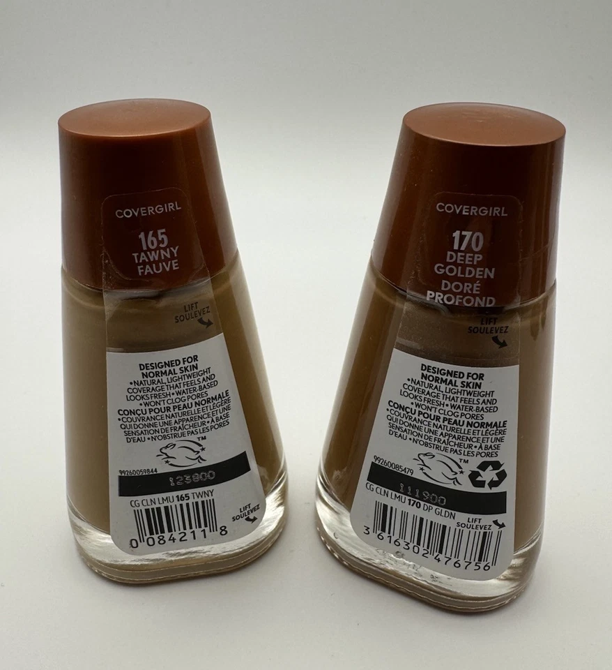 Lot Of 2 COVERGIRL Clean Liquid Foundation 165 Tawny &170 Deep Golden New Sealed - Image 2 of 2