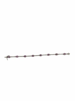 Vintage 14k White Gold Pink Sapphires & Diamonds Tennis Link Bracelet Estate