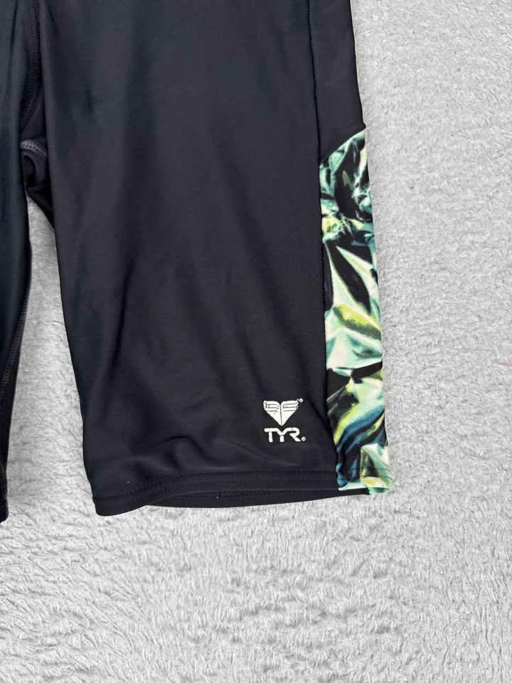 Pantalones Cortos de Natación TYR Para Hombre Pequeños Negros Emisión Verde Azul Estampado Entrenamiento Competición Foto 2 de 4