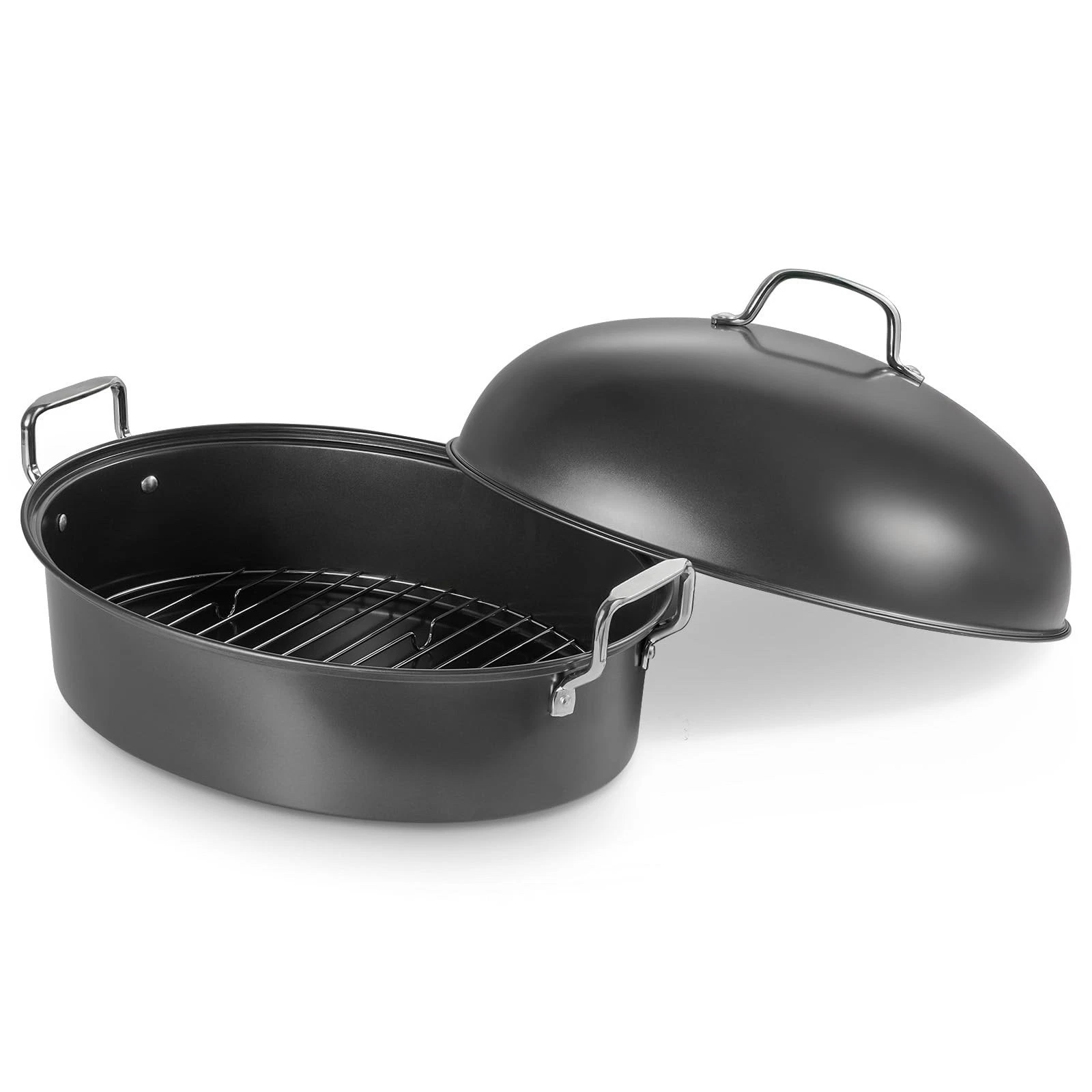 Extra Large Roasting Pan with Rack, 18" x 14" Oval, 25lb Turkey Roaster with Lid
