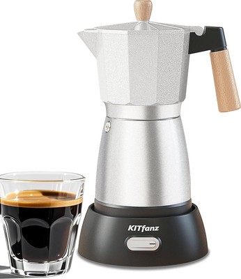 Electric Moka Pot Espresso Maker Italian Cuban 3-6 Cup Non-Coated Silver