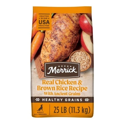 Merrick Real Chicken & Brown Rice Dry Dog Food, Whole Grain, 25 lb Bag